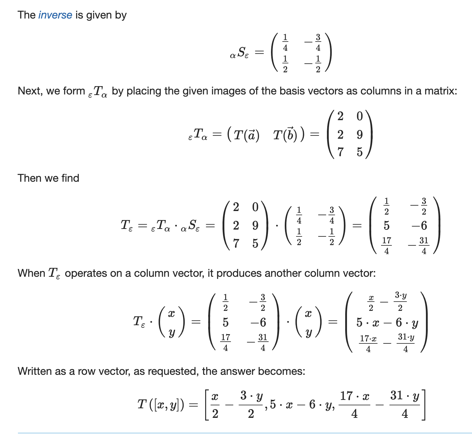 of a general coordinate vector [x, y] ER2. Give your answer as