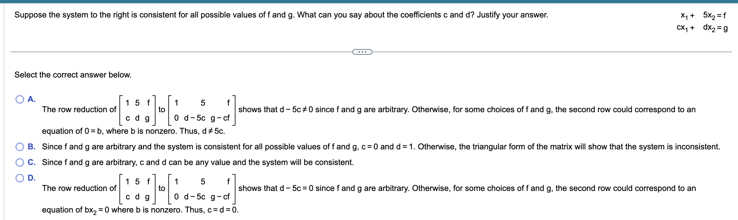 Suppose the system to the right is consistent for all possible