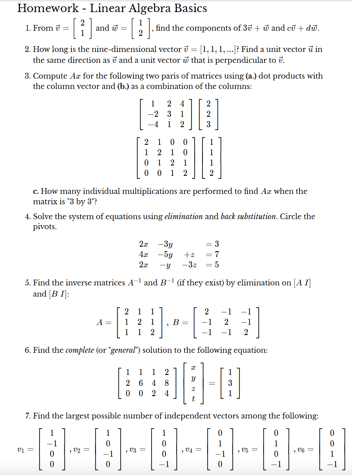 Homework - Linear Algebra Basics 1. From 17 : l i