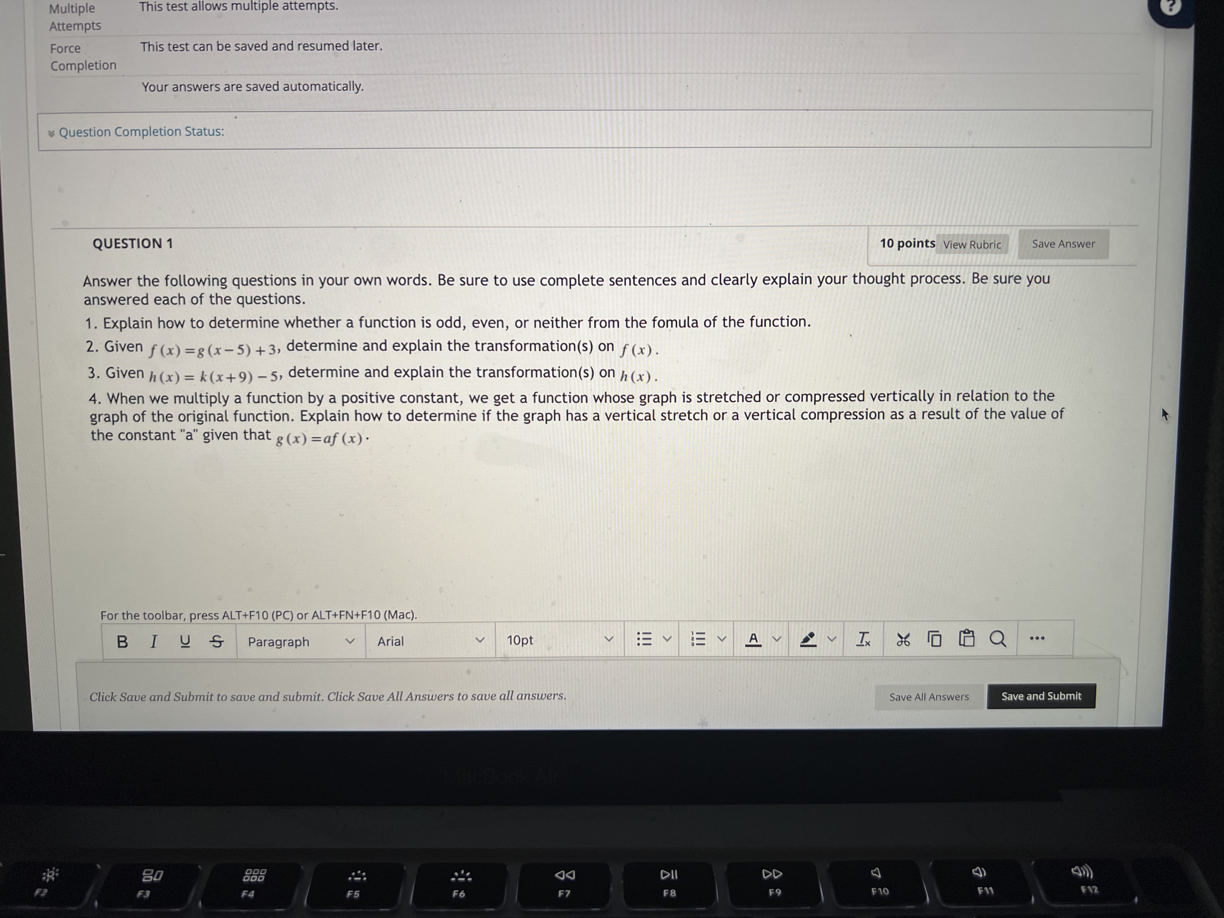  Multiple This test allows multiple attempts. Attempts Force This test can