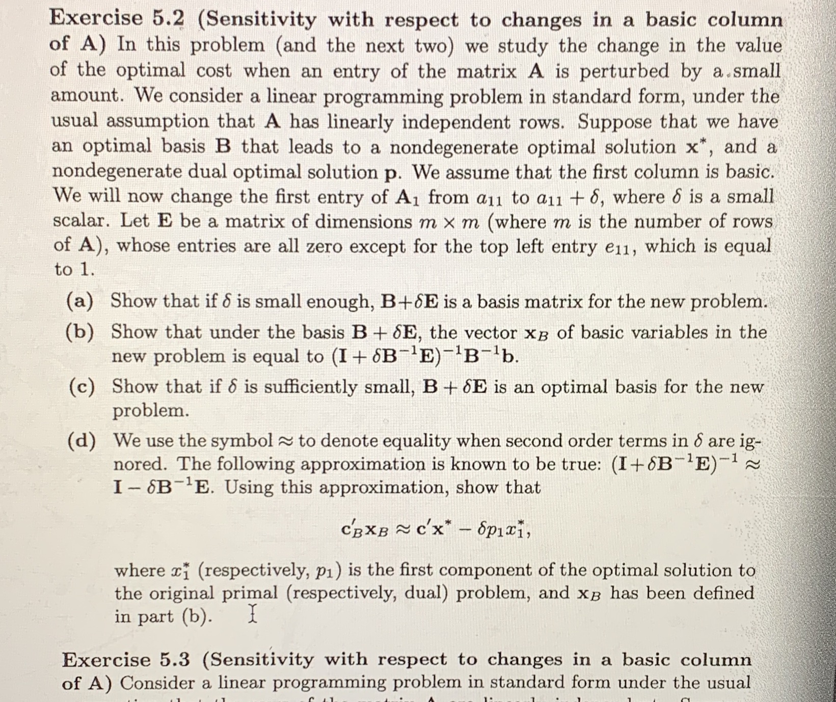  Exercise 5.2 (Sensitivity with respect to changes in a basic column