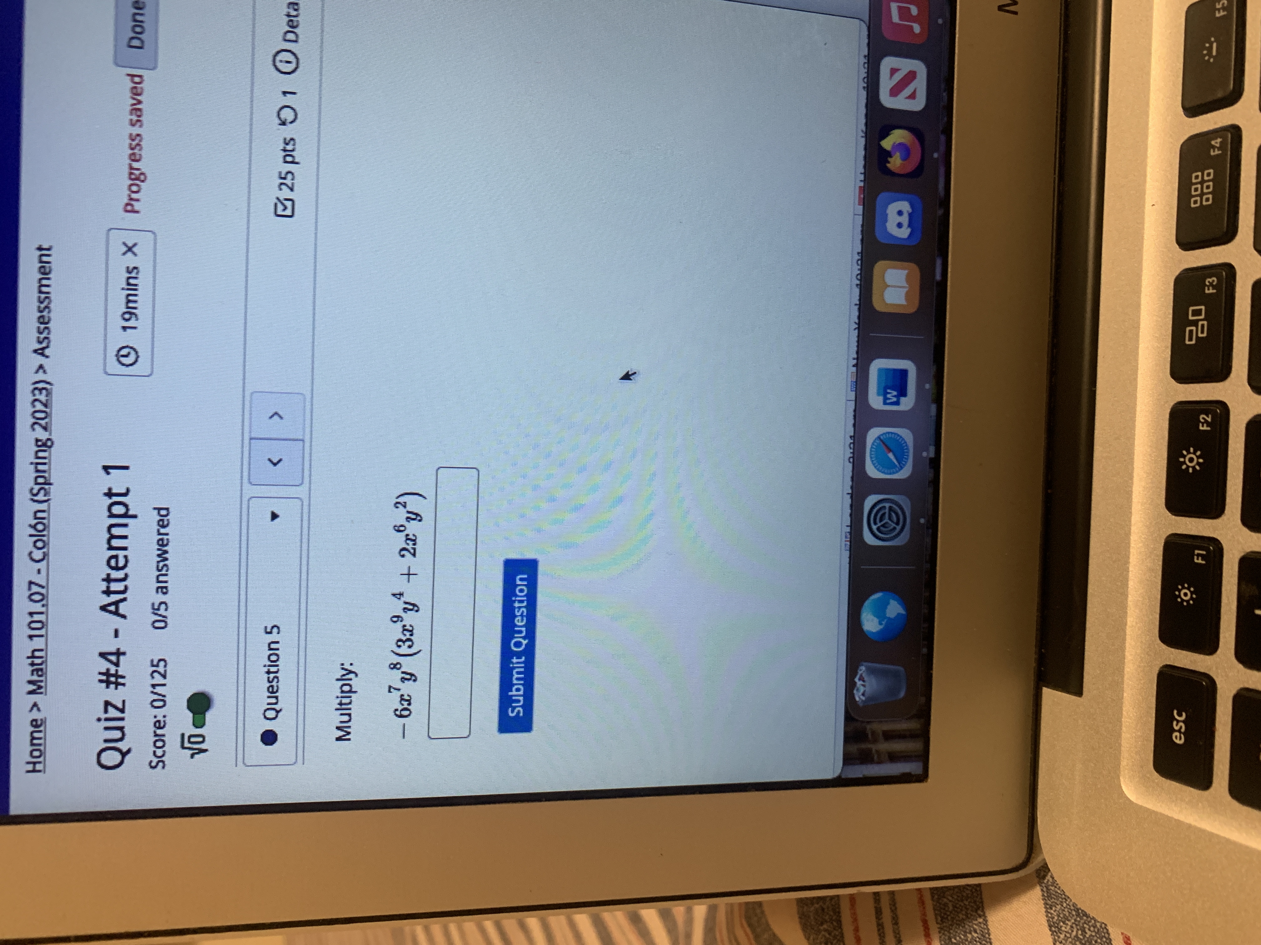 (Spring 2023) > Assessment Quiz #4 - Attempt 1 19mins X Progress