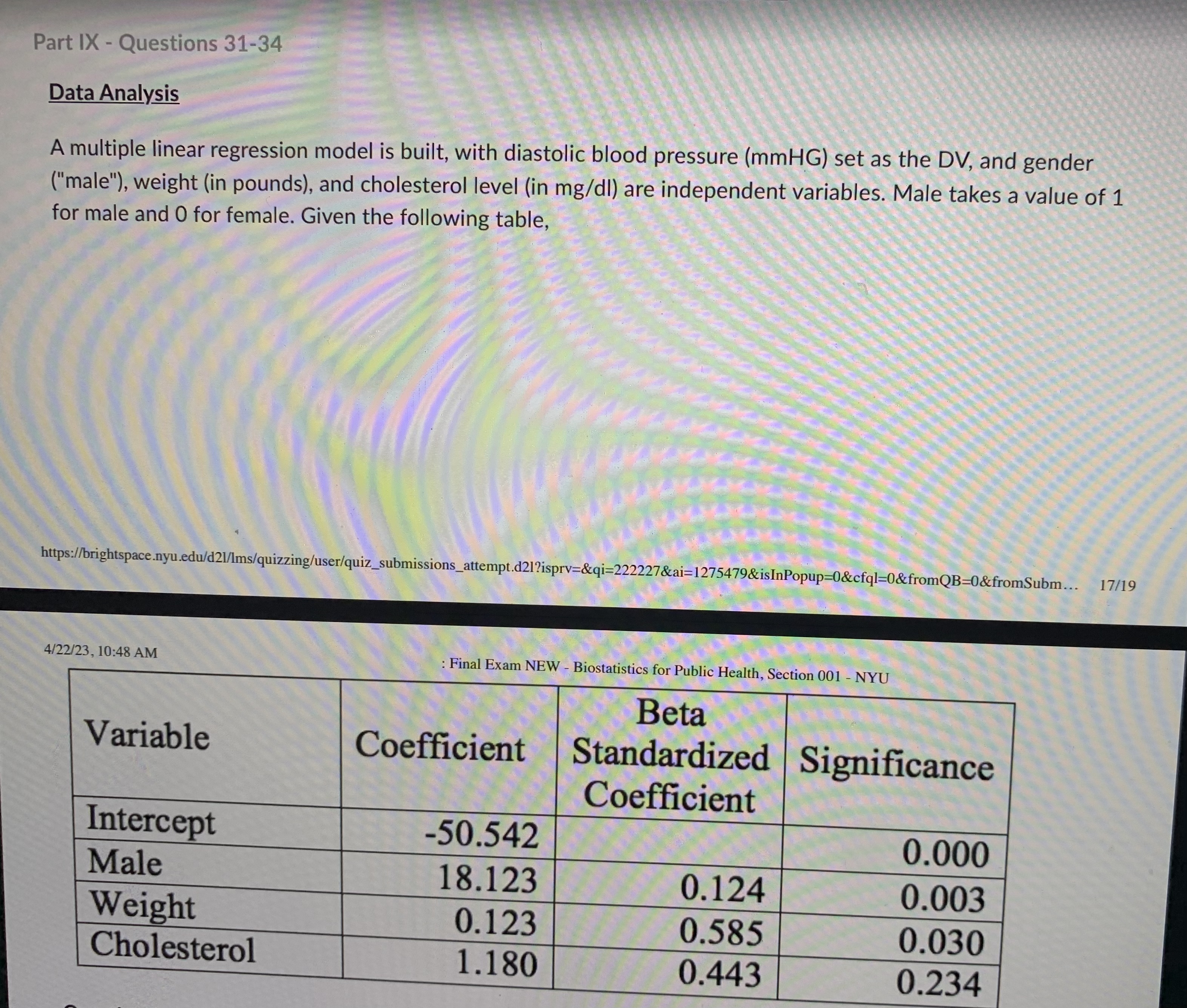 and one female of the same weight and the same cholesterol level.