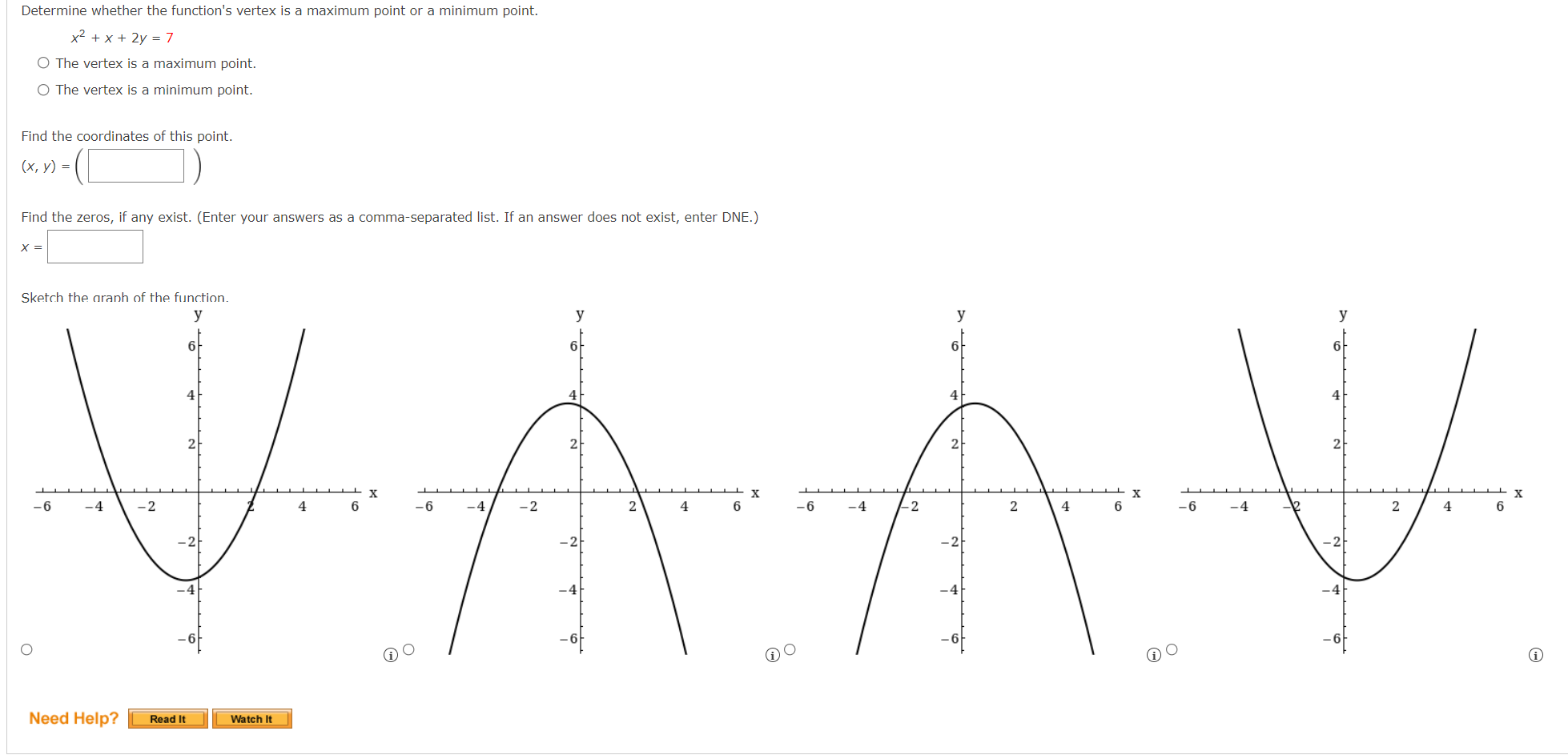  Determine whether the function's vertex is a maximum point or a