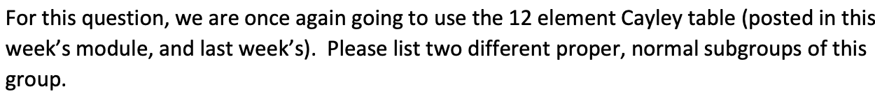 question, we are once again going to use the 12 element Cayley