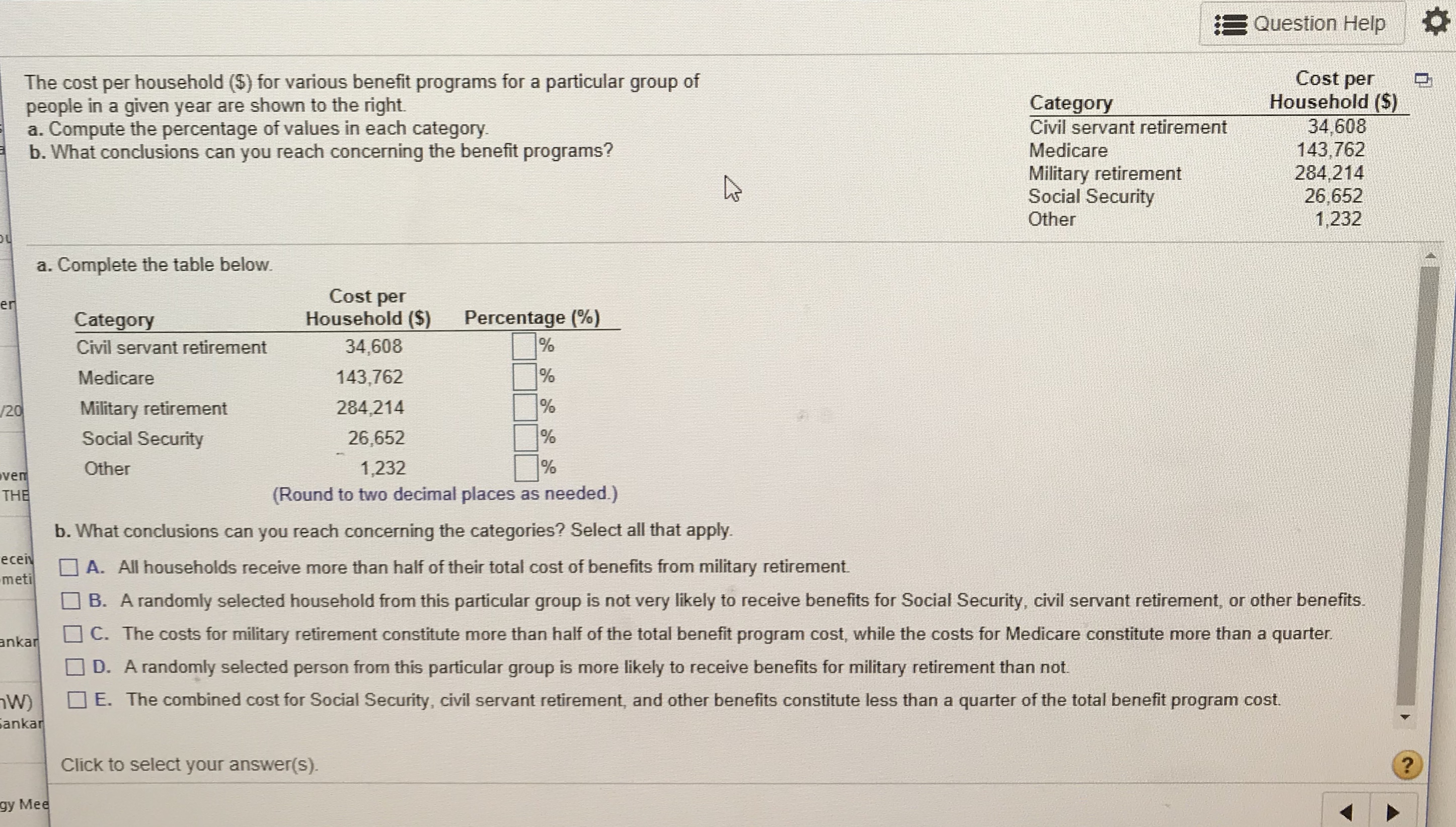 Please help with this question for my bus statistics class. Question Help