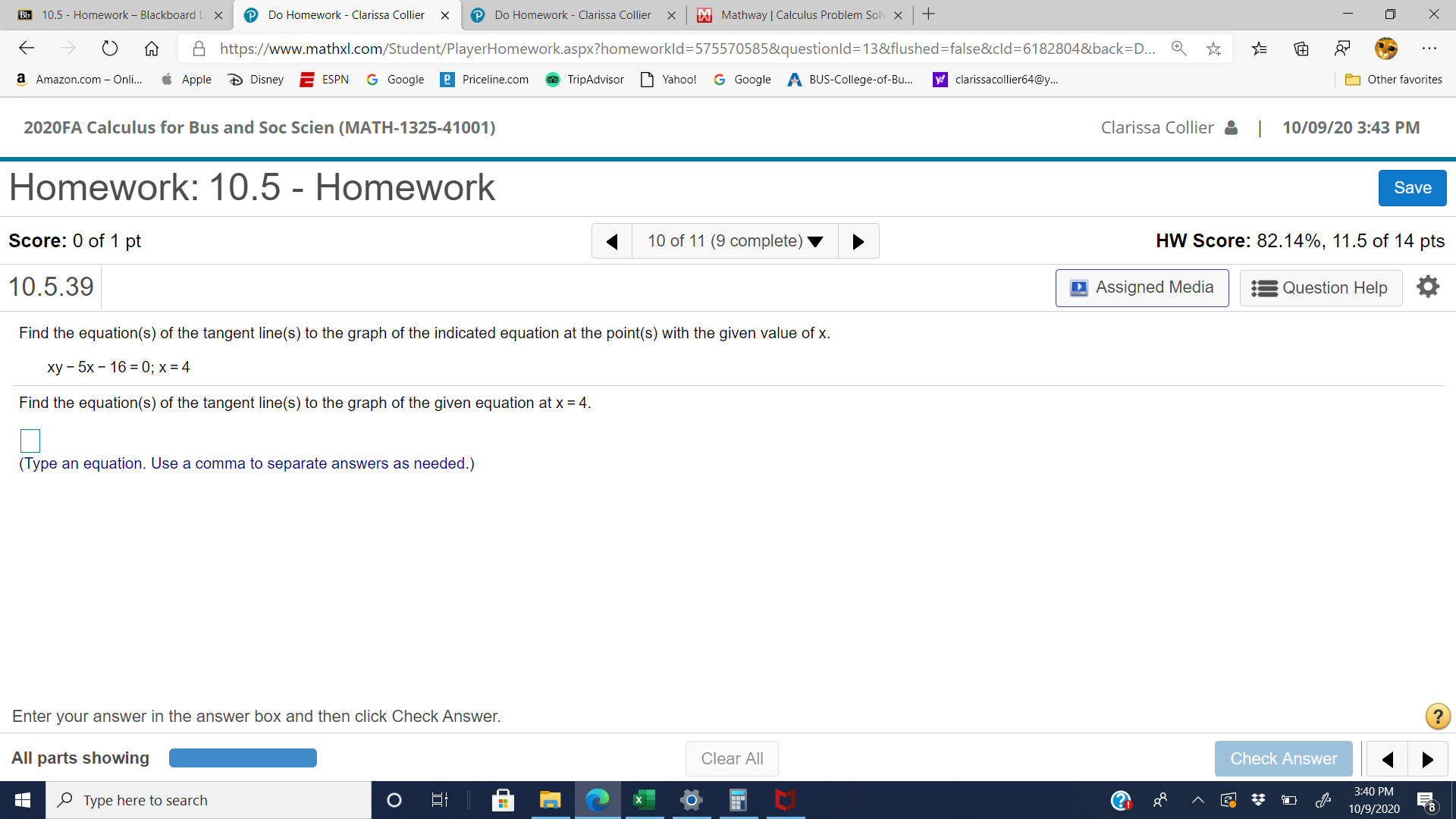 Clarissa Collier X Mathway | Calculus Problem Solv x + X https://www.mathxl.com/Student/PlayerHomework.aspx?homeworkld=575570586&questionld=3&flushed=false&cld=6182804&back=Do...