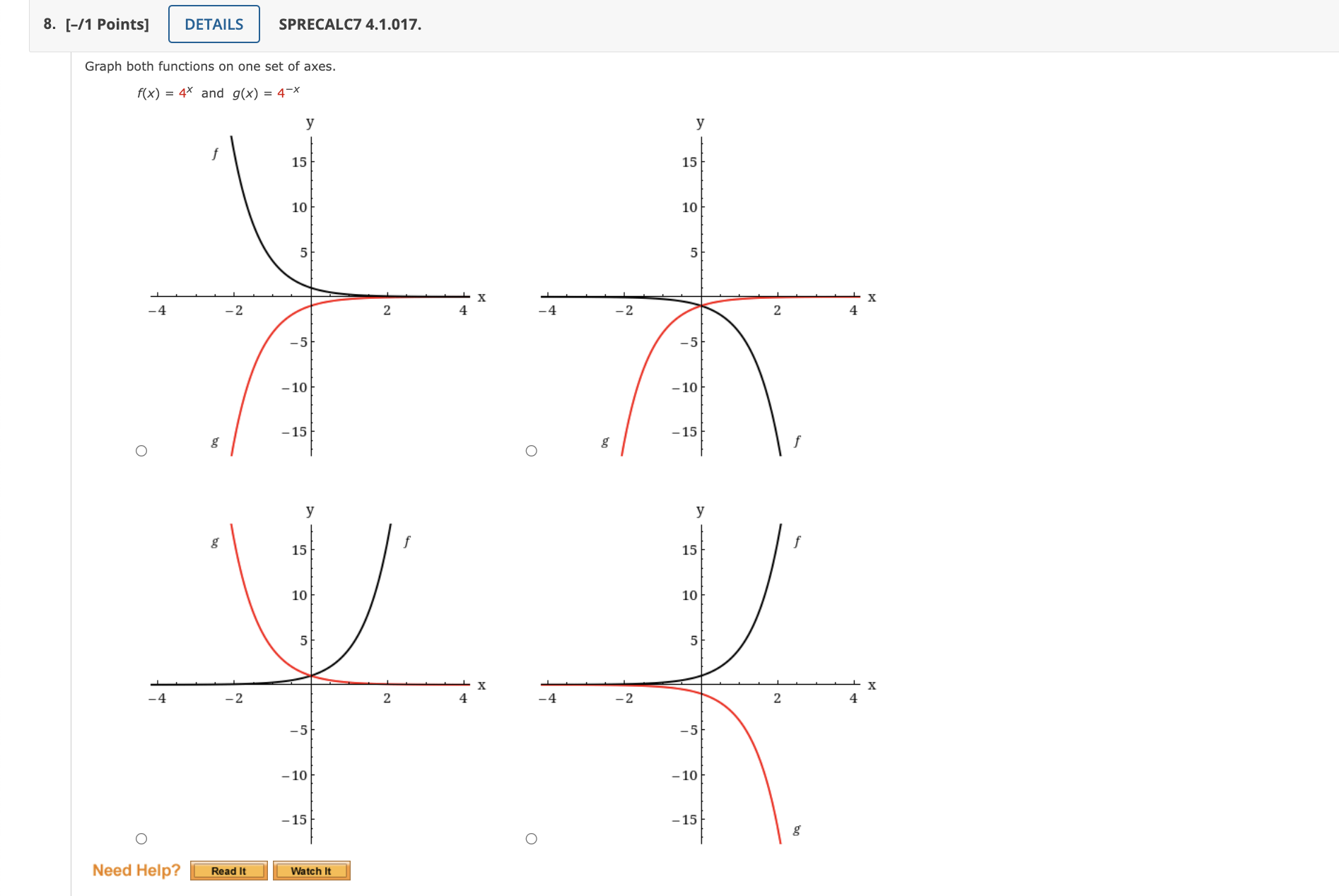 4.1.002. Match the exponential function with its graph. I )1 11 y