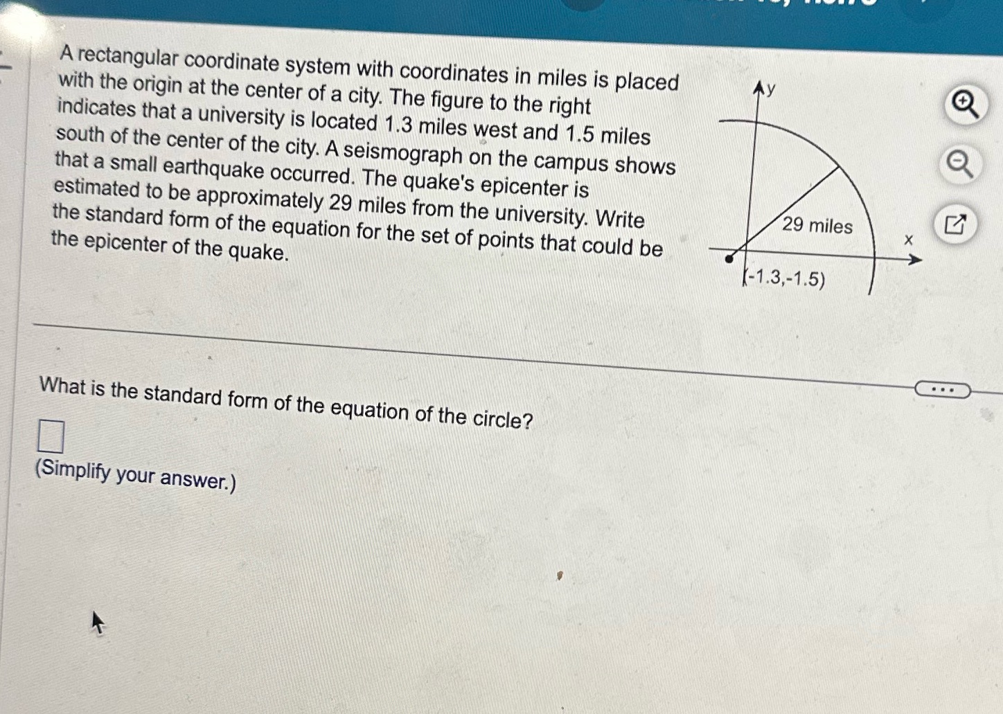 Answer A rectangular coordinate system with coordinates in miles is placed Ay