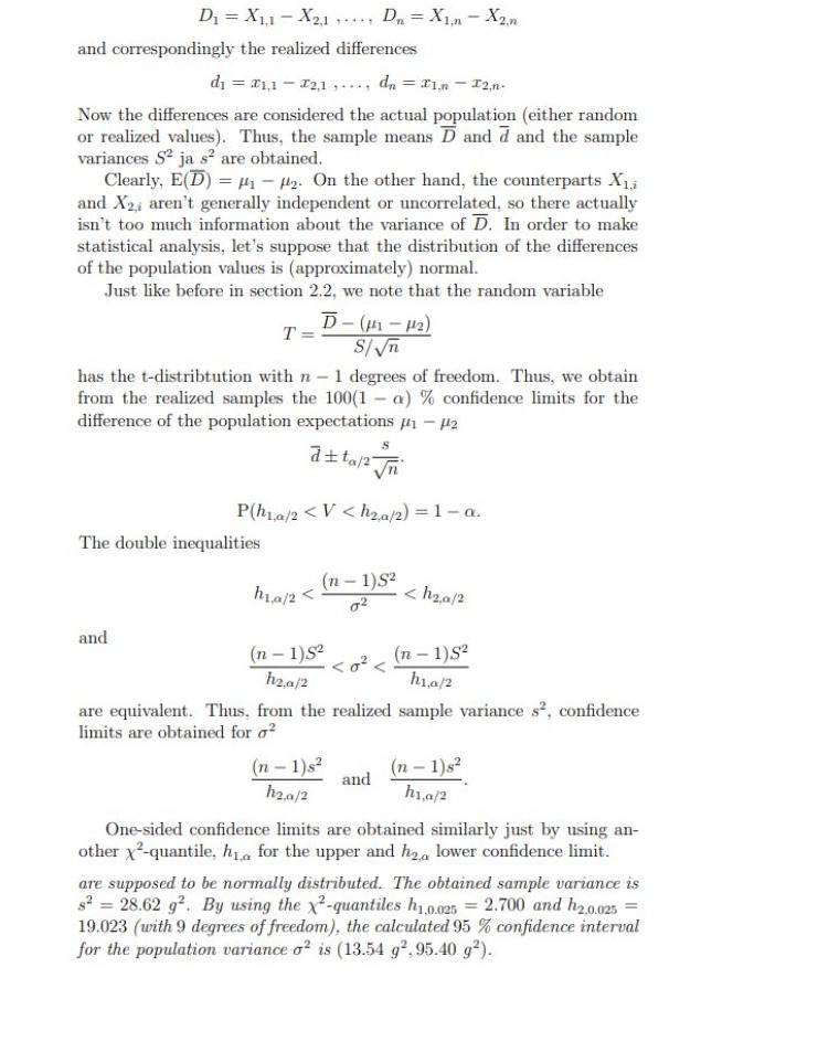  D1 = X1,1 - X2,1 , . . . . Dn