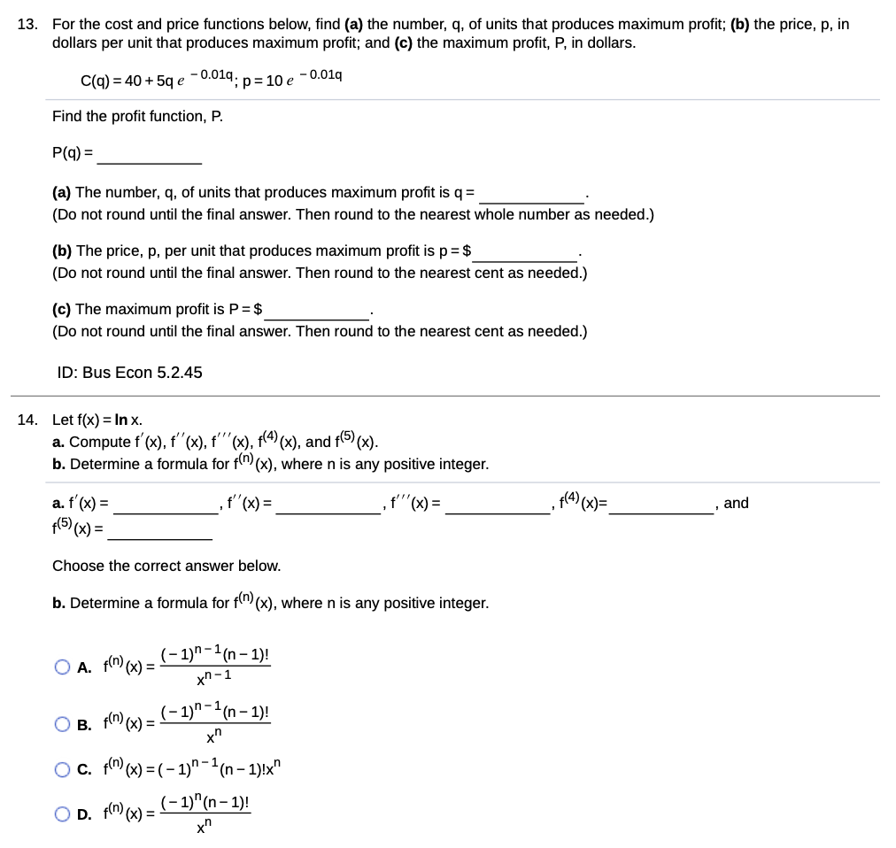 Please answer step by step. Show all work. 13. For the cost