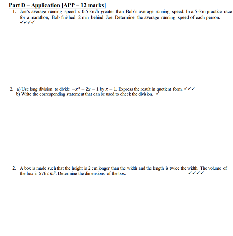 THNAKS!!!! Part D - Application [APP - 12 marks] 1. Joe's average