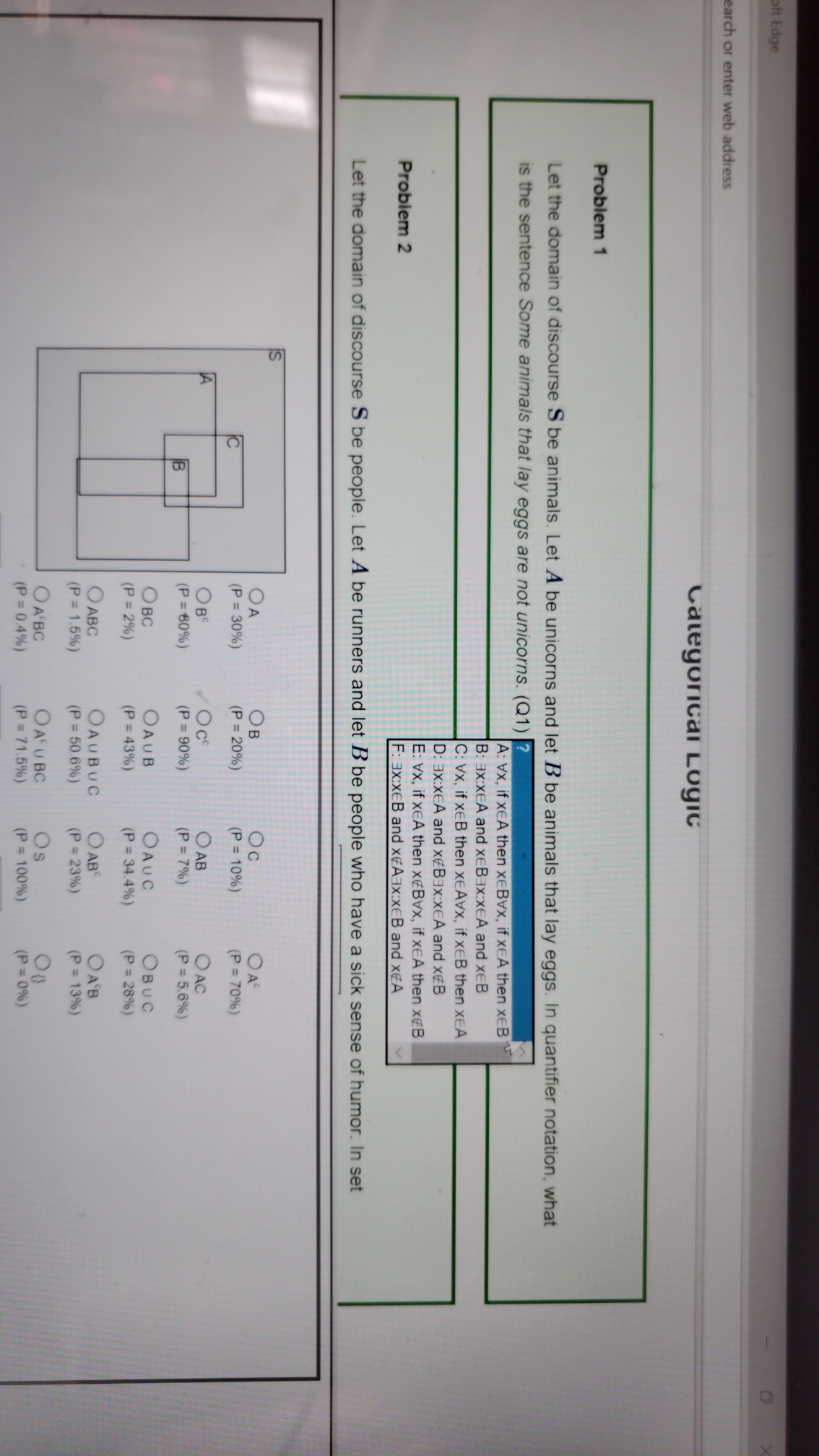 oft Edge earch or enter web address Caleyorical Logic Problem 1