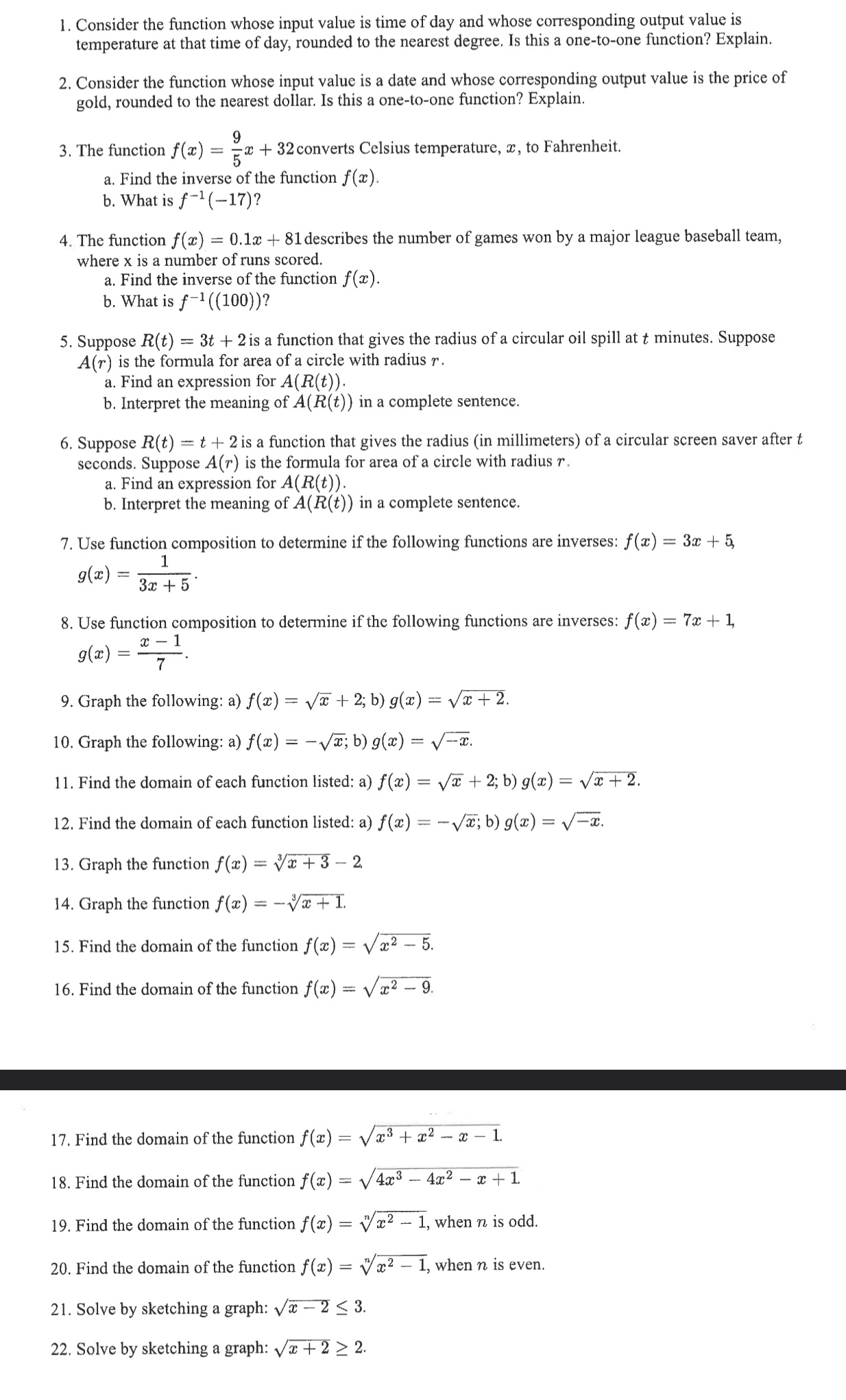 please help solve 1. Consider the function whose input value is time