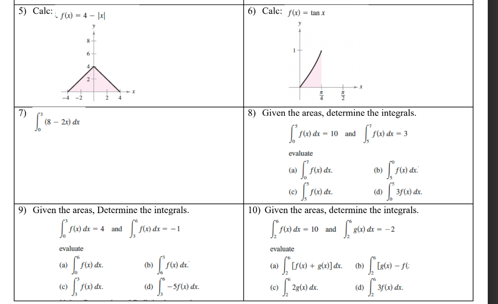  5) Calc: ; f(x) = 4 - |x] 6) Calc: f(x)