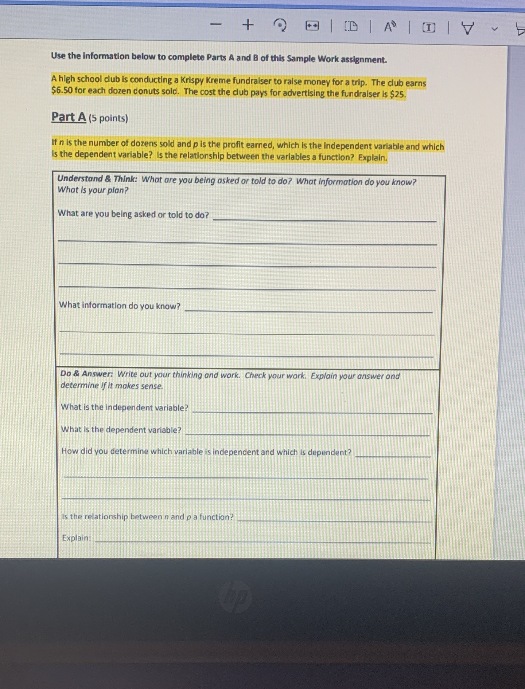 Grading Rubric:Part A Understand & ThinkRestates the request or command. 1 pointRecords