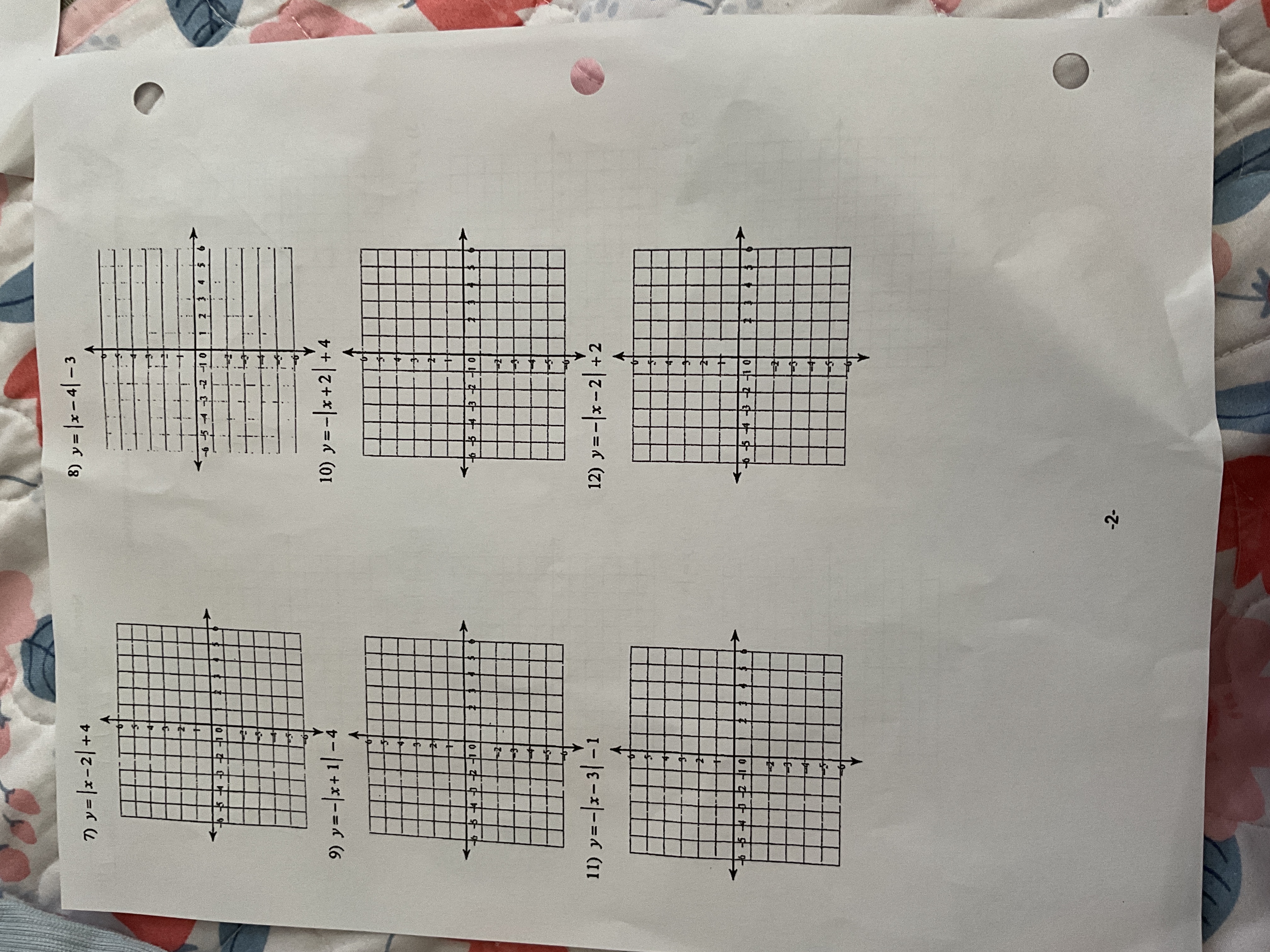 the vertex for each graph then graph each equation. 1) y =