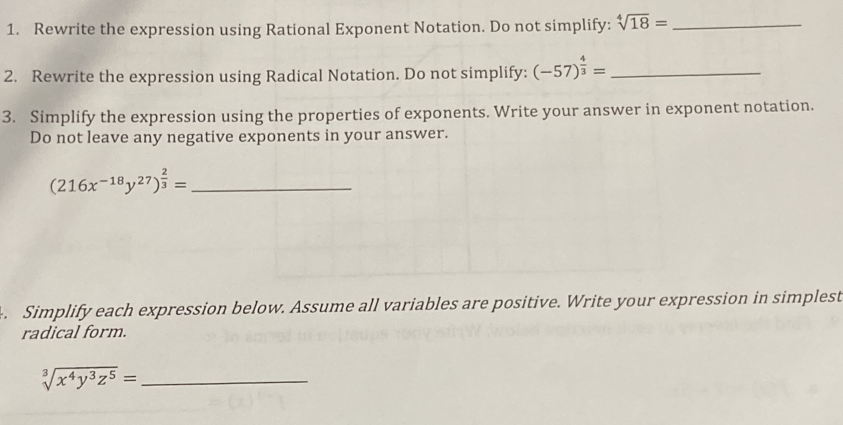  1. Rewrite the expression using Rational Exponent Notation. Do not simplify: