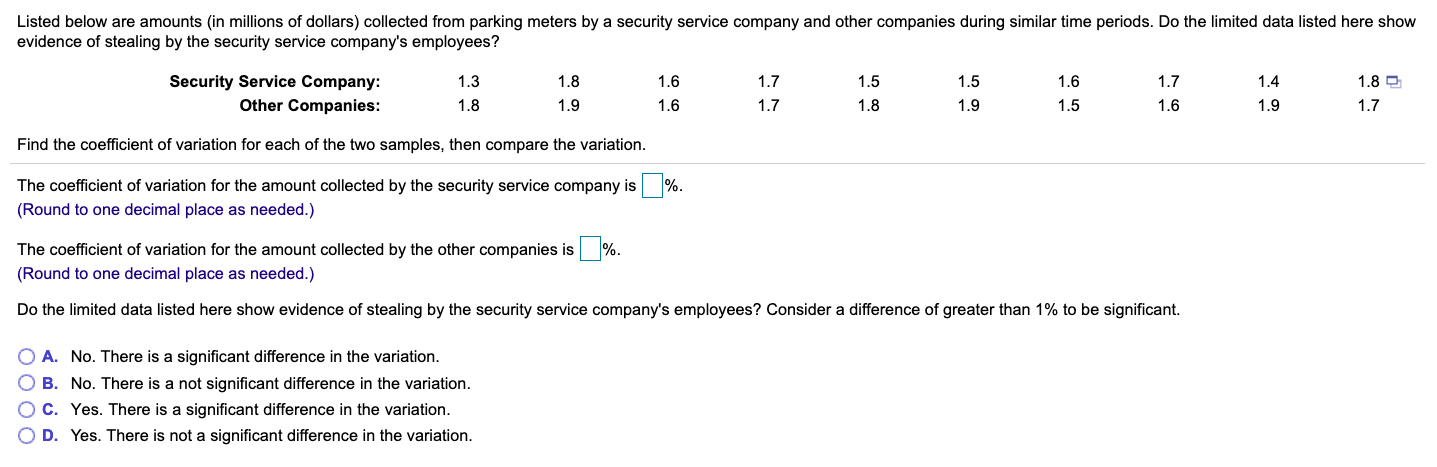 I need help sloving this applied statistics question Listed below are amounts
