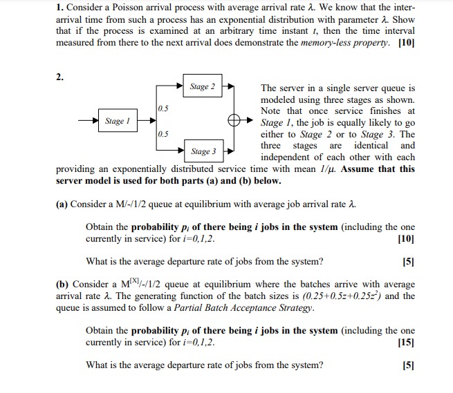 Queuing system; 1. Consider a Poisson arrival process with average arrival rate