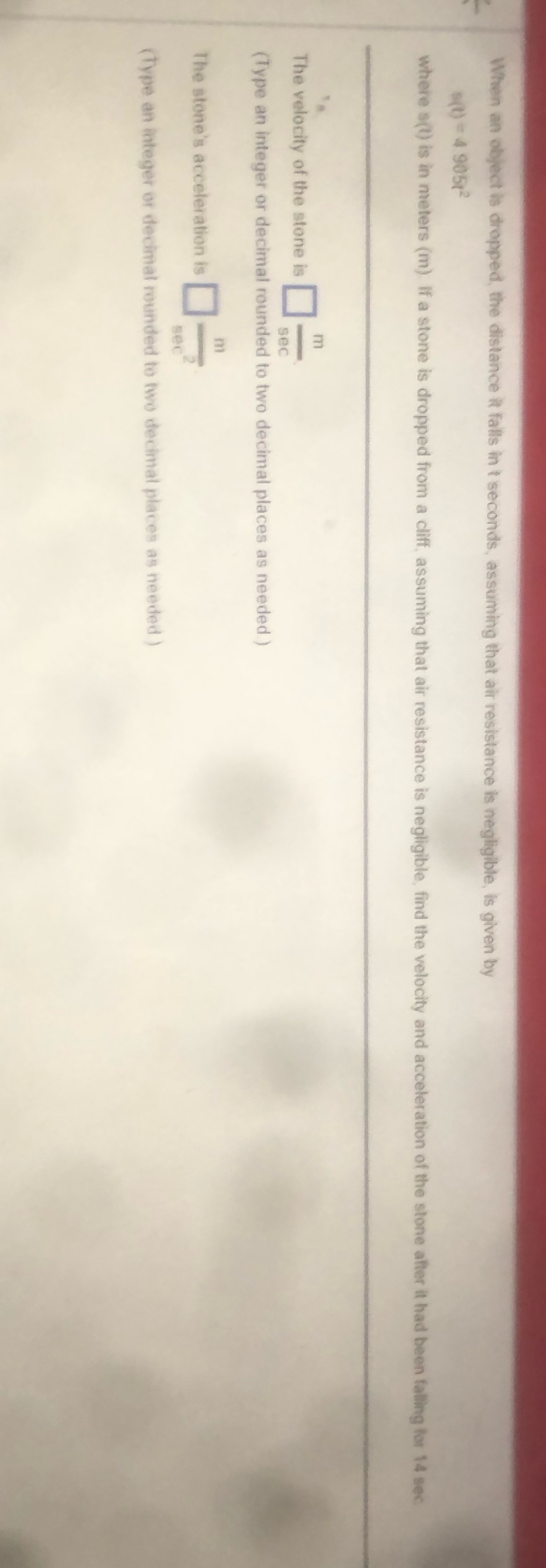 Help me When an object is dropped, the distance it falls in