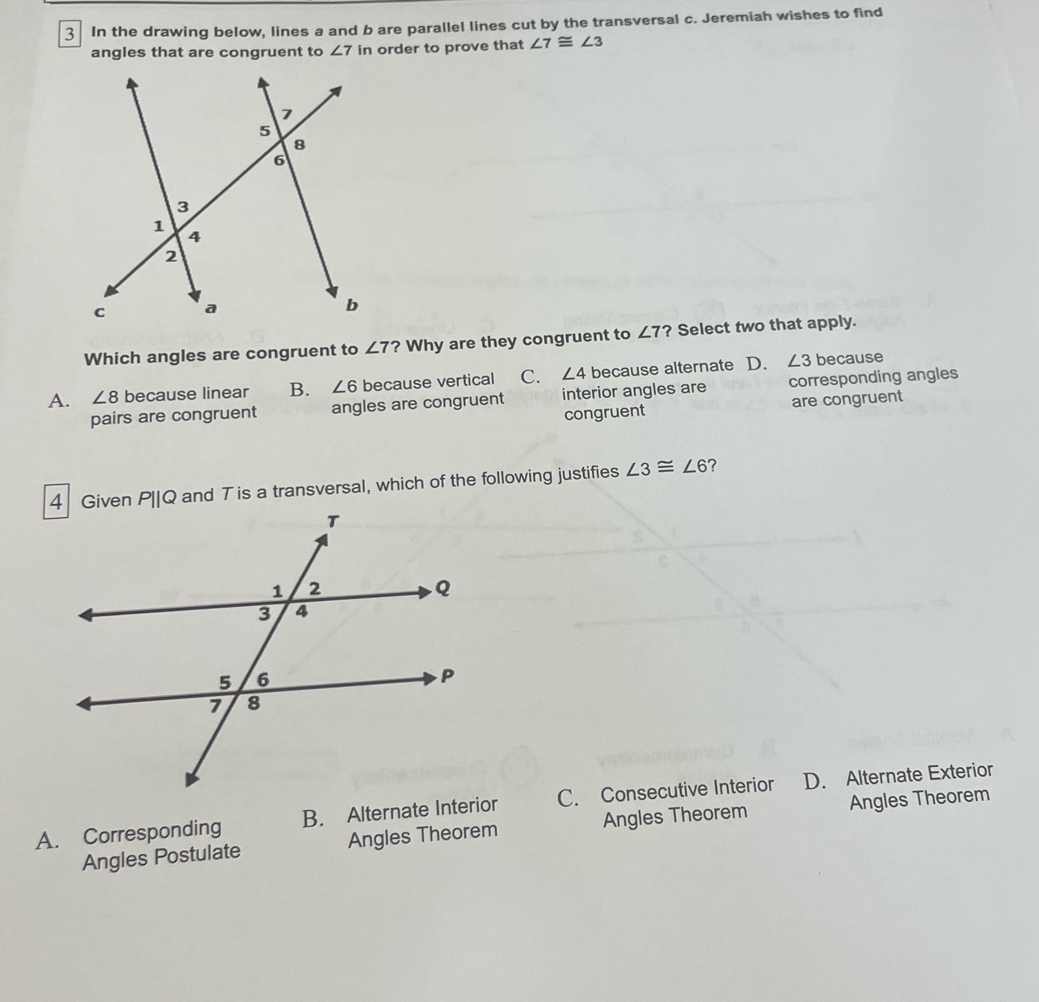 answer 3-4 3 In the drawing below, lines a and b are