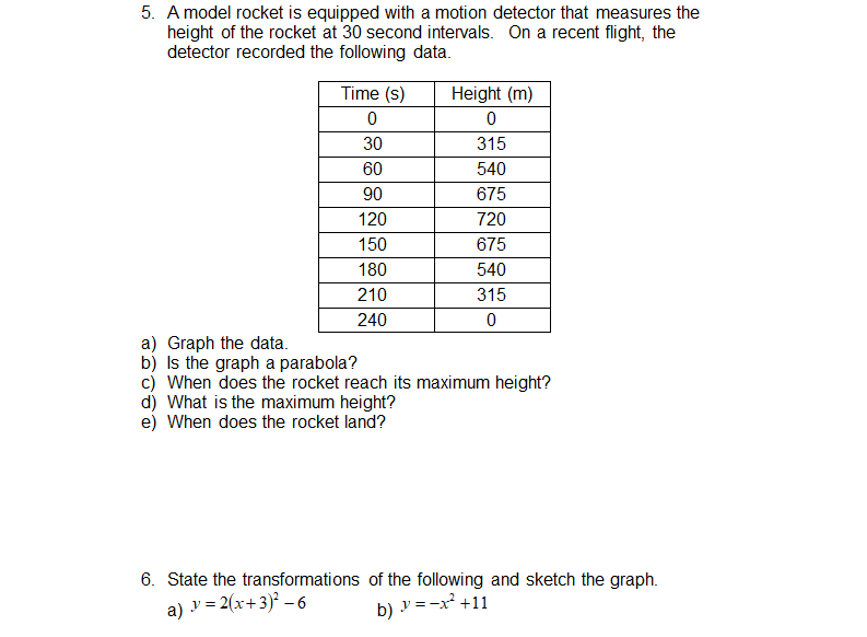 answer and show your work: 5. A model rocket is equipped with