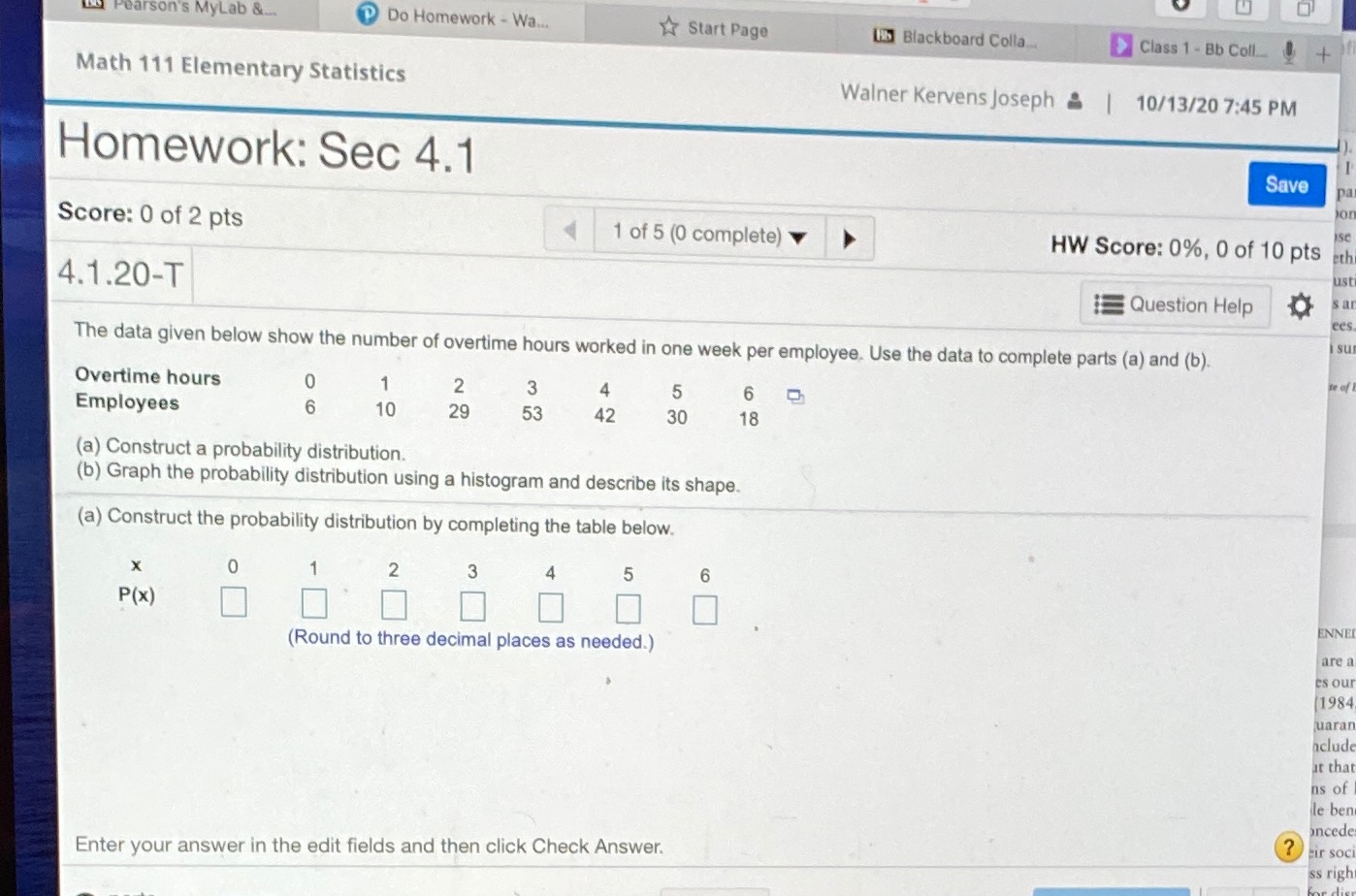 Help MyLab &.. Do Homework - Wa. Start Page Be Blackboard Colla