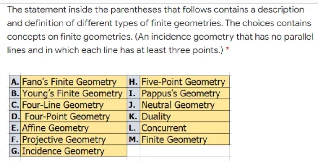 twelve points.) * A. Fano's Finite Geometry H. Five-Point Geometry B. Young's