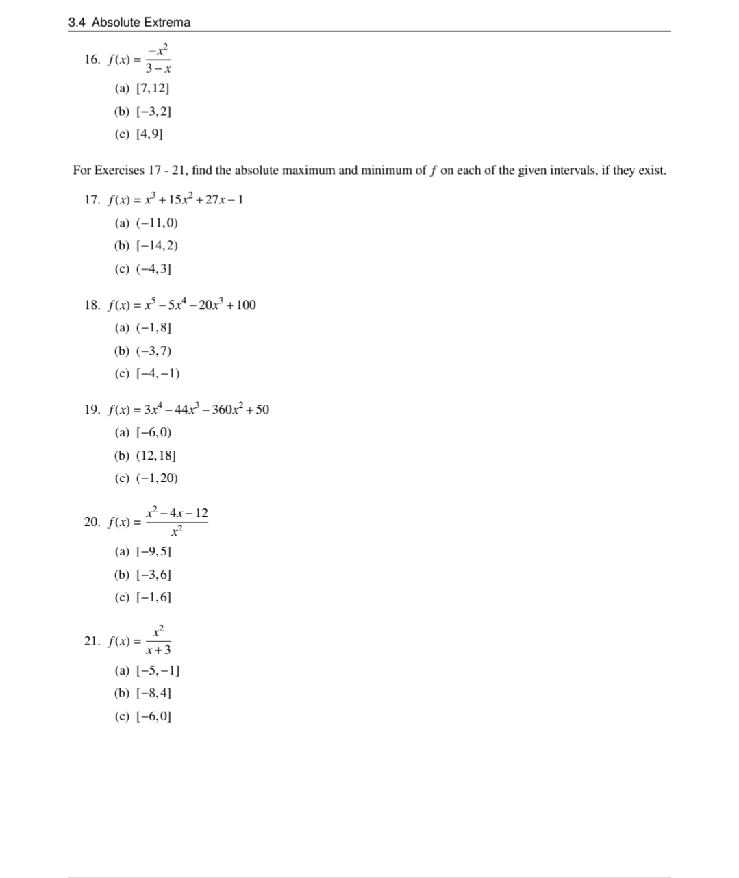  3.4 Absolute Extrema 2 16. f{x) = E (a) [7,12] (b)