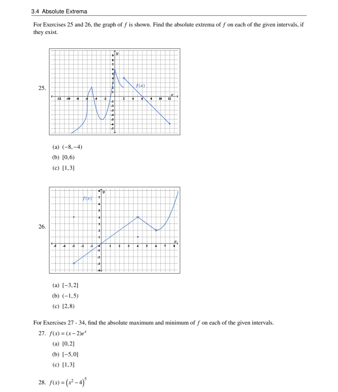 [-3,2] (c) [4,9] For Exercises 17 - 21, find the absolute maximum