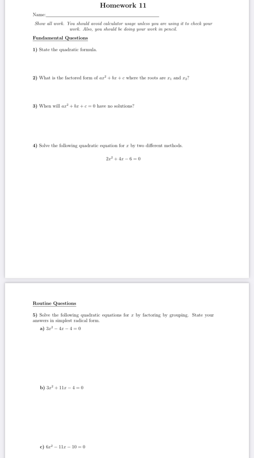 form for a quadratic equation. 2) State Vieta's Theorem. 3) Solve the