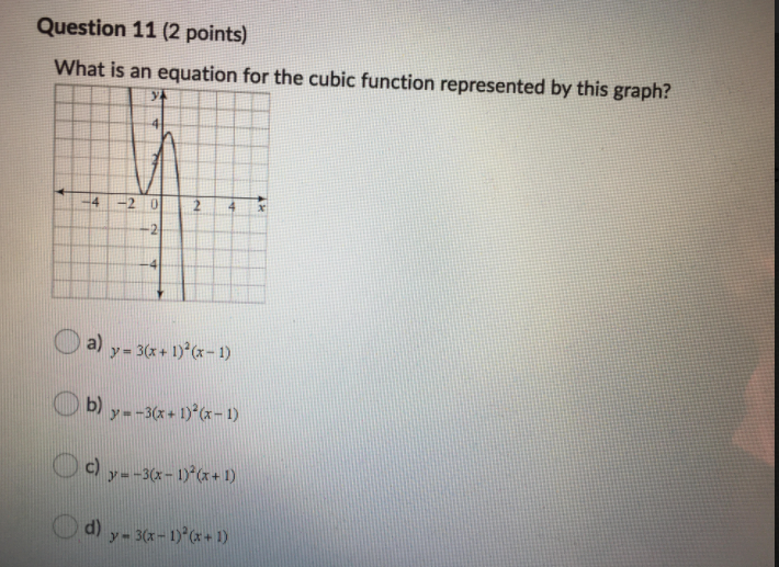 this is grade 12 advacned functions Question 11 (2 points) What is