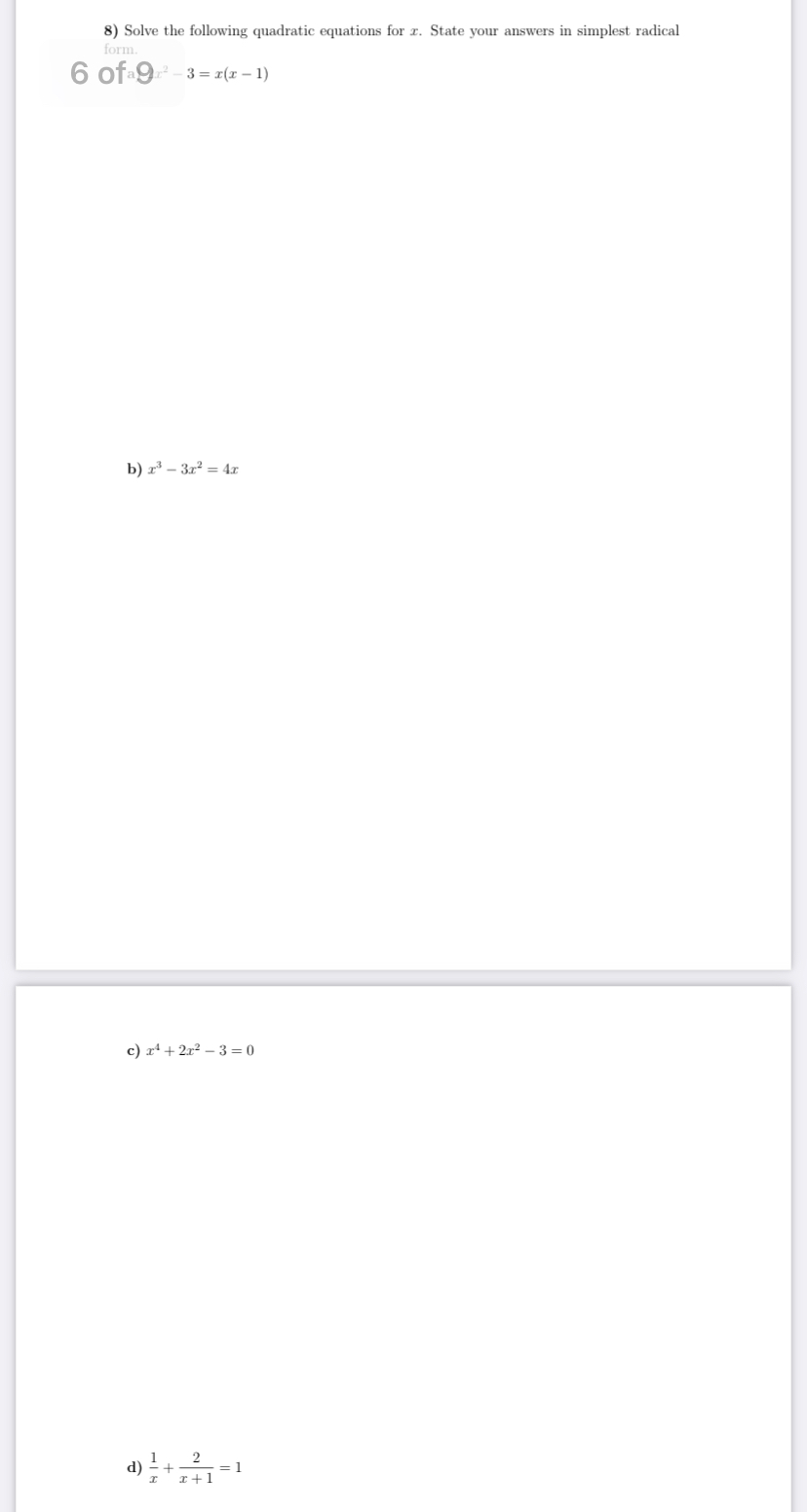 quadratic equations for r. State your answers in simplest radical form. a)