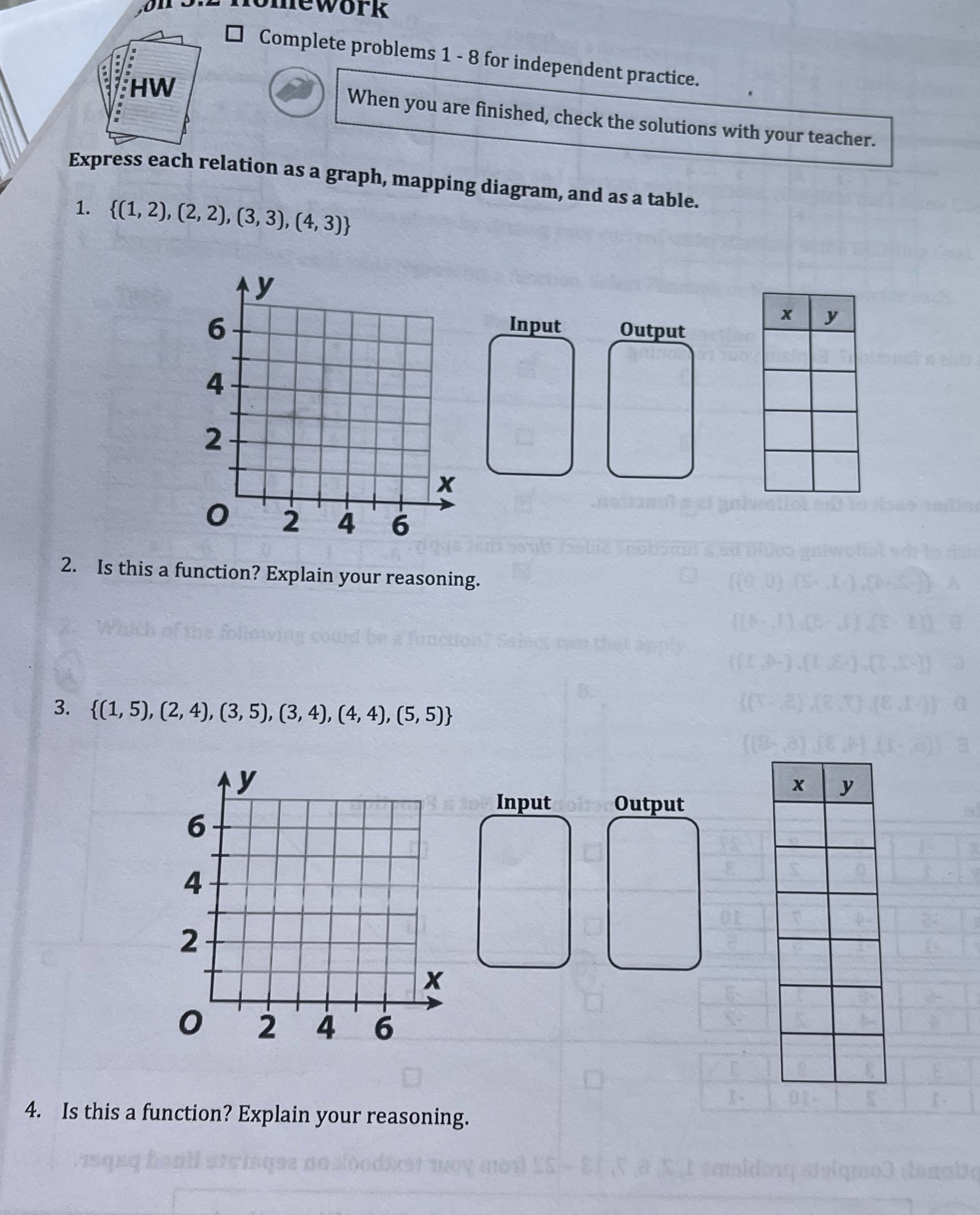 Math homework work Complete problems 1 - 8 for independent practice. THW