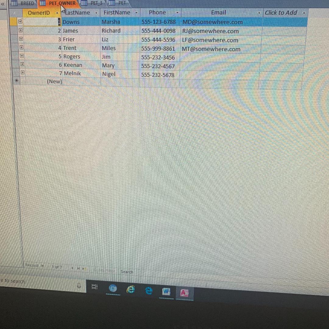 word document. Identify the Primary key for each table Create relationship between
