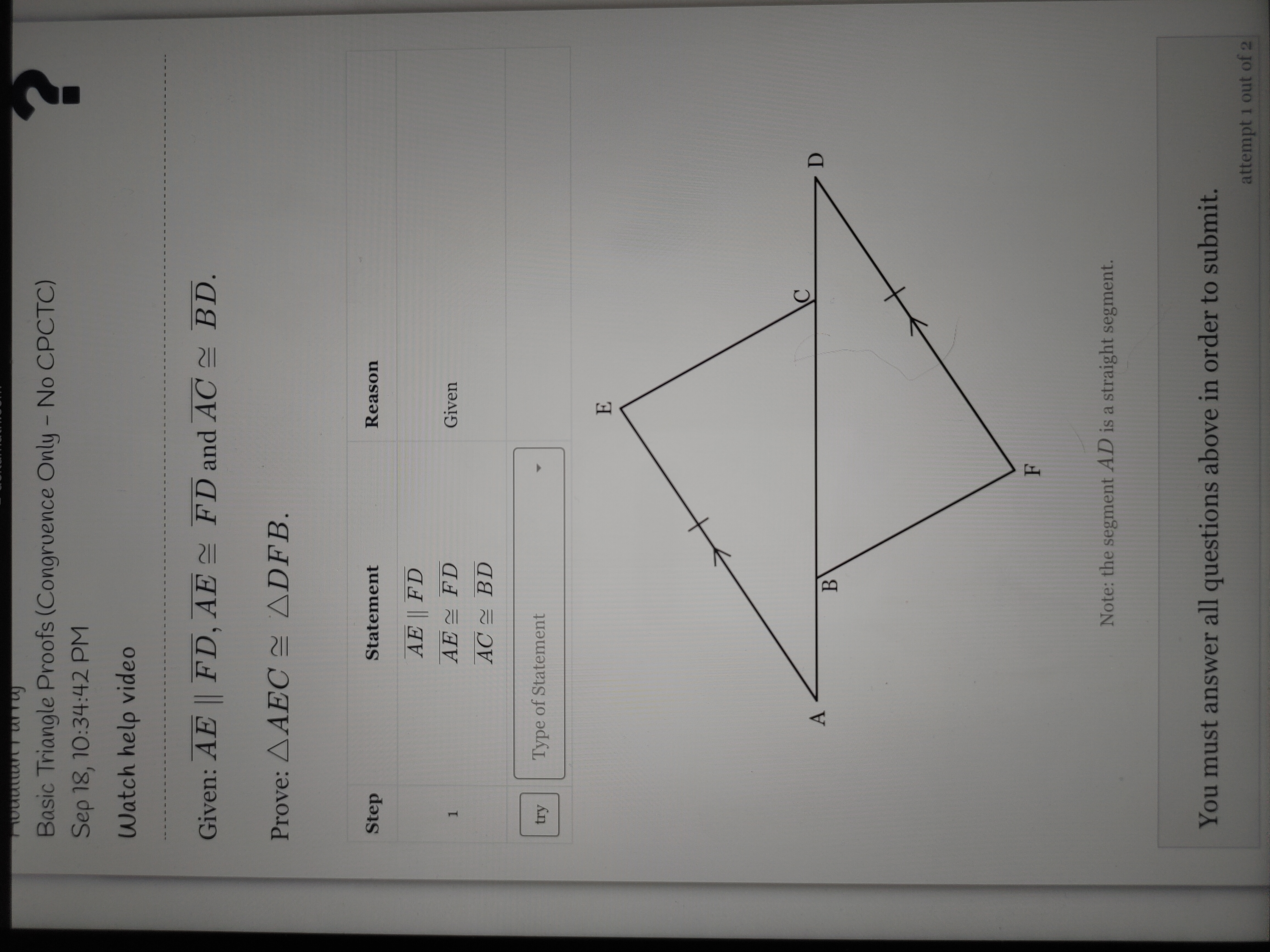  Basic Triangle Proofs (Congruence Only - No CPCTC) Sep 18, 10:34:42
