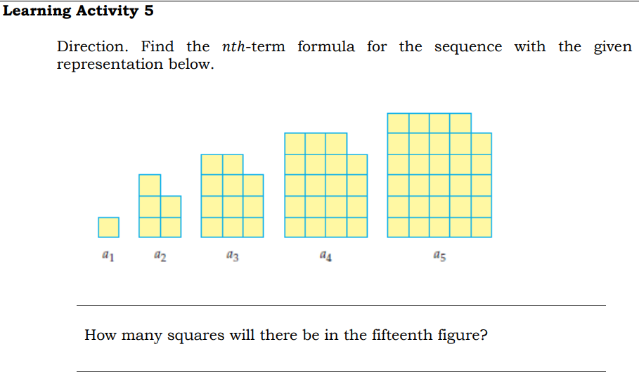 ACTIVITY 5 AND 6 Learning Activity 5 Direction. Find the ath-term formula