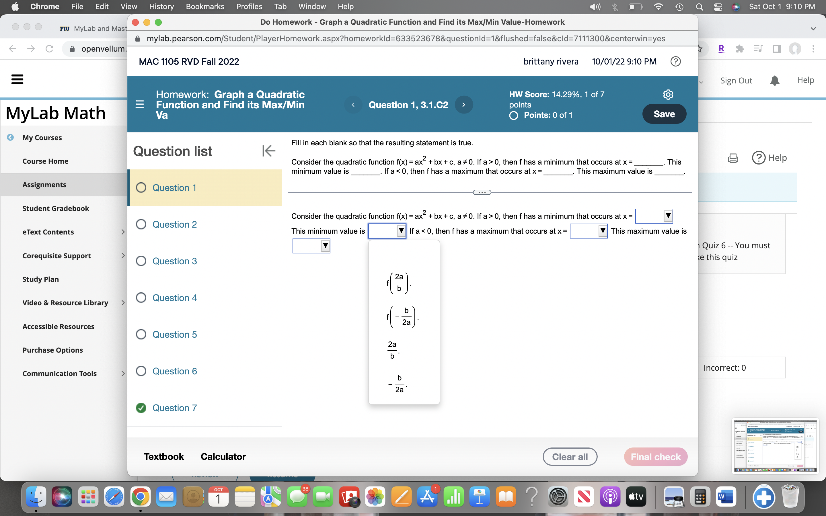 8 6 Sat Oct 1 9:10 PM FIU MyLab and Mast .