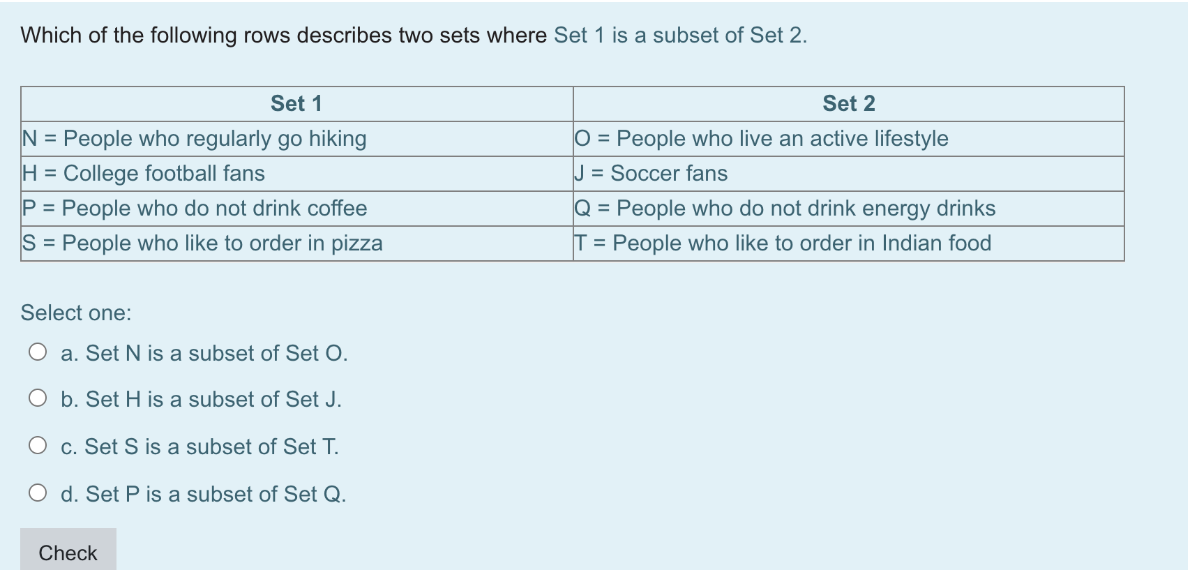 F\\P CheckIf U is all numbers from 1 to 20 = {1,