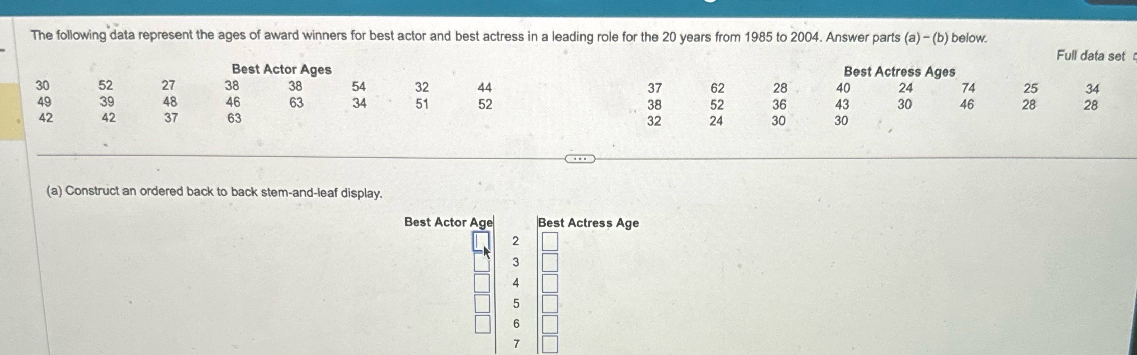 How do i solve this The following data represent the ages of