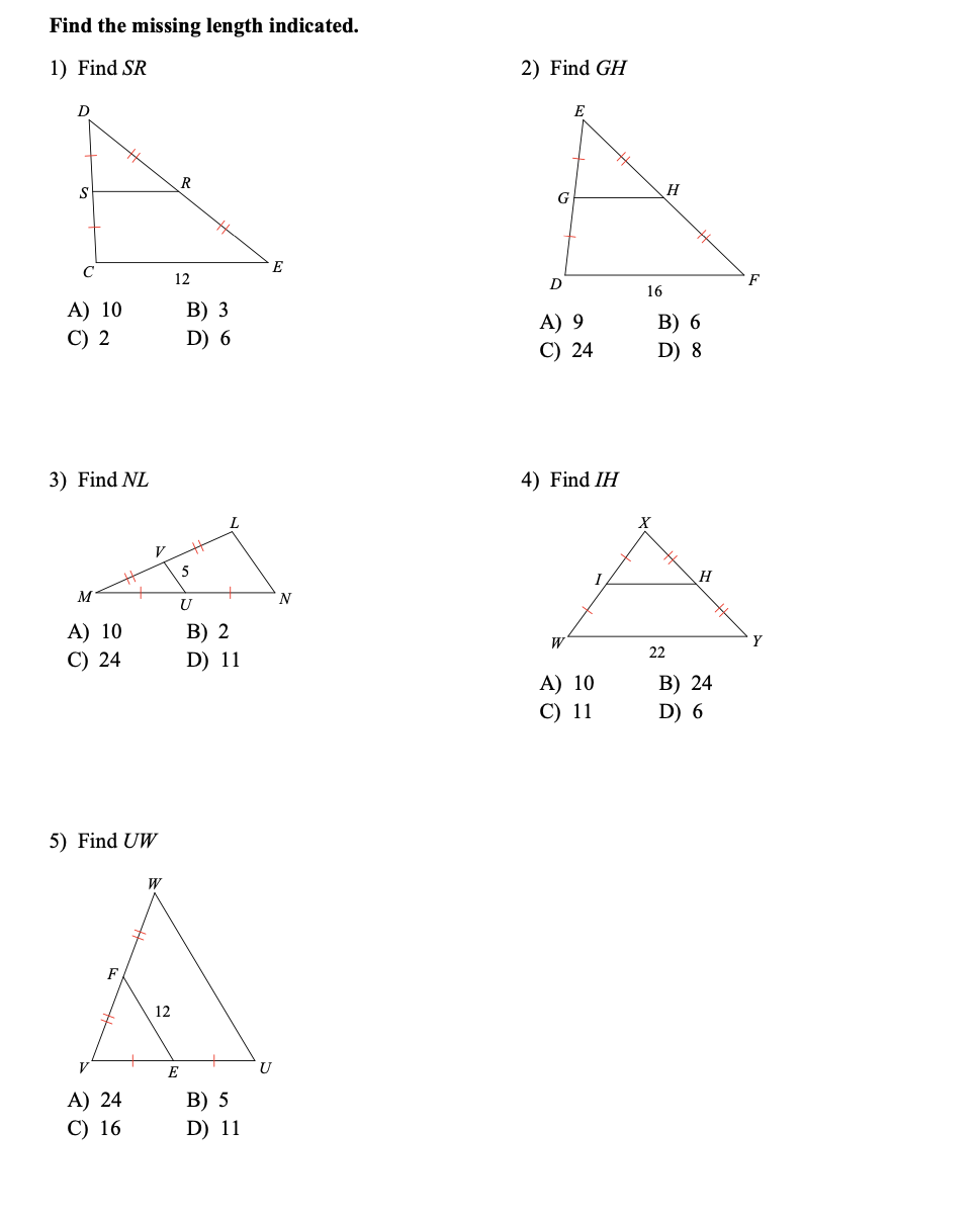 Find the missing length indicated. 1) Find SR 2) Find GH