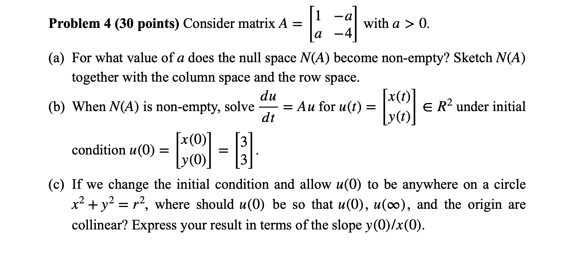 Problem 4: 1 _ Problem 4 (30 points) Consider matrix A =