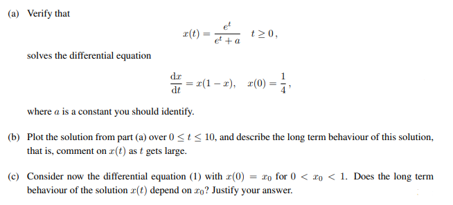  [a] Verify that t et+a the, :rft} = solves the differential