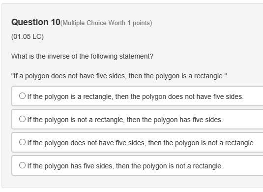 converse of the following statement? "If the sum of the interior angles