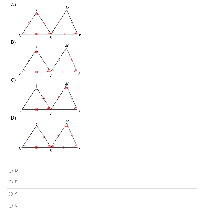 has the correct markings for the congruent statement: A UTSEA MKSA) K