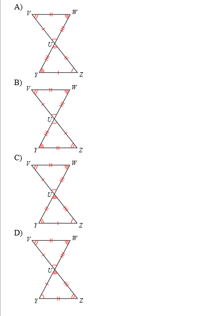 markings for the congruent statement: A UVT ~A ABC A) 7 A
