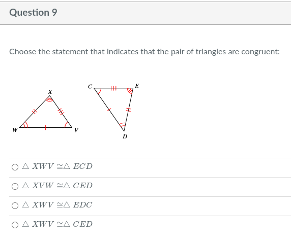 Complete each congruence statement with the corresponding angle or side: A WVU