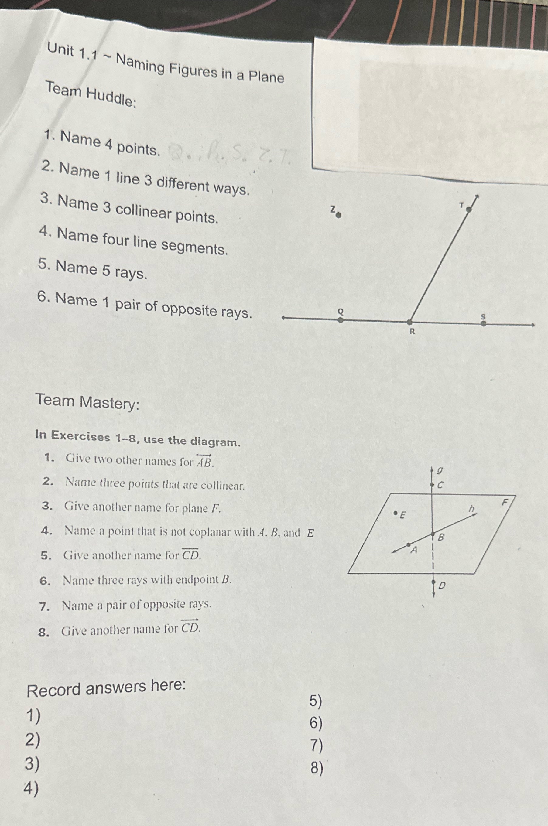 Pls help me Unit 1.1 ~ Naming Figures in a Plane Team