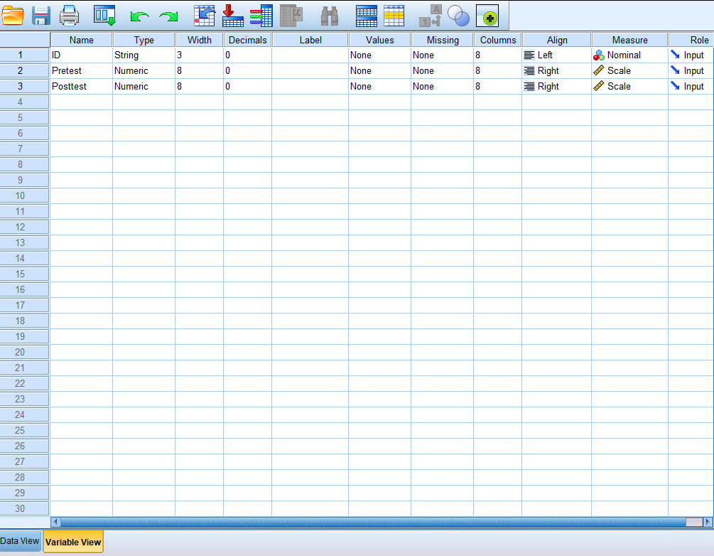 Utilities Extensions Window Help A 1- + da ID Pretest Posttest var